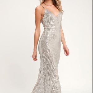 Lulus prom dress moonlight silver sequin maxi dress sparkly simple long dress